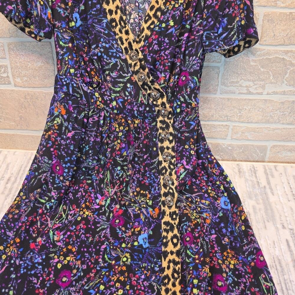 Anthropologie Maeve Floral Leopard Dress Faux Wrap Morgan Midi Sz 0 - Picture 7 of 12